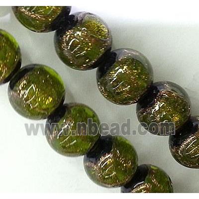 lampwork glass bead, round, green