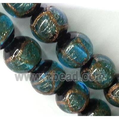 lampwork glass bead, round, aqua