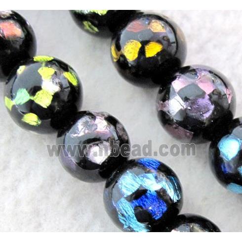 lampwork bead within silver foil, round, mixed