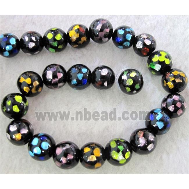 lampwork bead within silver foil, round, mixed