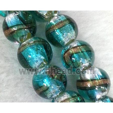lampwork bead within silver foil and stripe, round