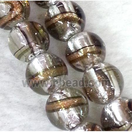 lampwork bead within silver foil and stripe, round