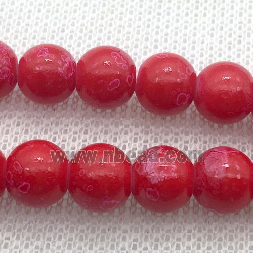red Lampwork Glass Beads with painted, round