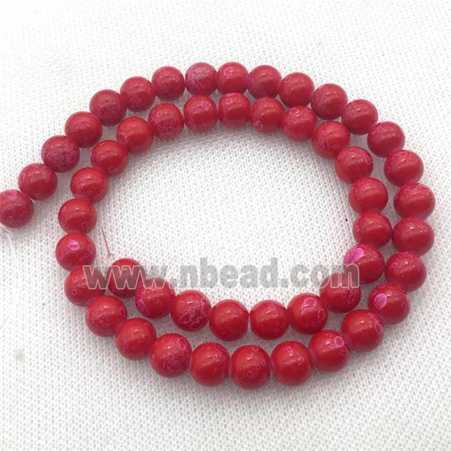 red Lampwork Glass Beads with painted, round