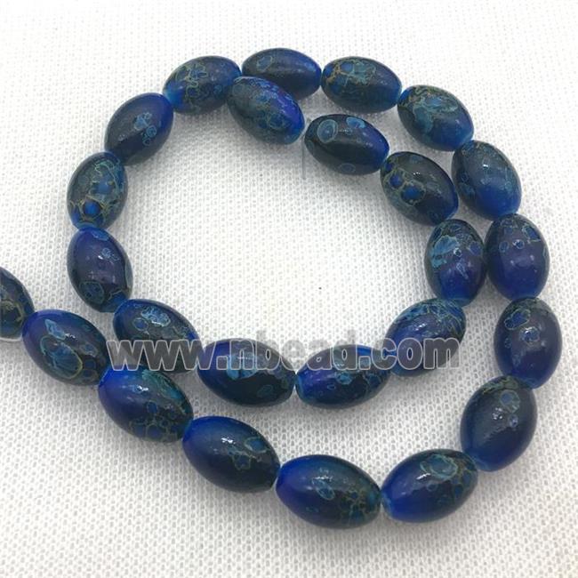 blue Lampwork Glass rice Beads with painted