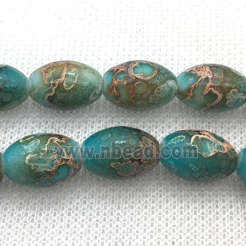 blue Lampwork Glass rice Beads with painted
