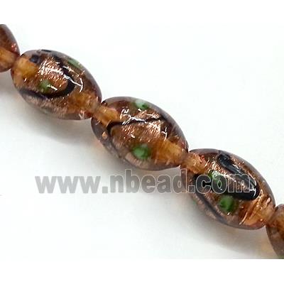 glass lampwork beads with goldsand, barrel, coffee