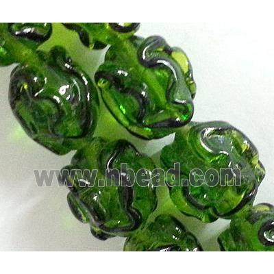 Lampwork Glass bead with stripe, barrel, olive
