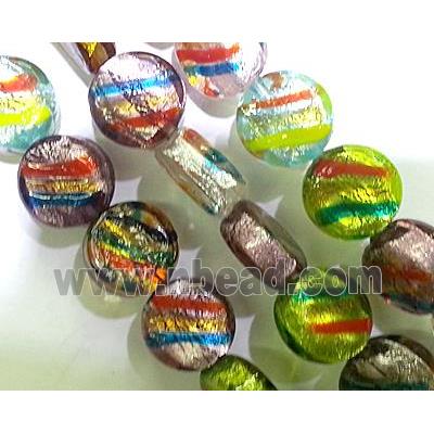 Lampwork Glass bead within foil and stripe, dichromatic, mixed color