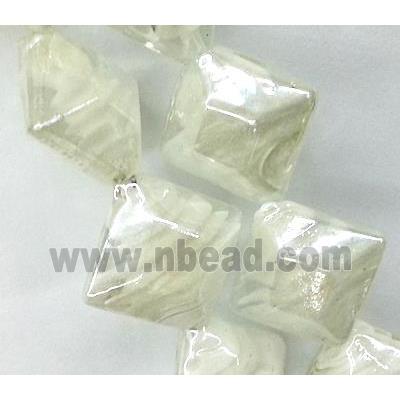 Plated Lampwork glass bead, square, white