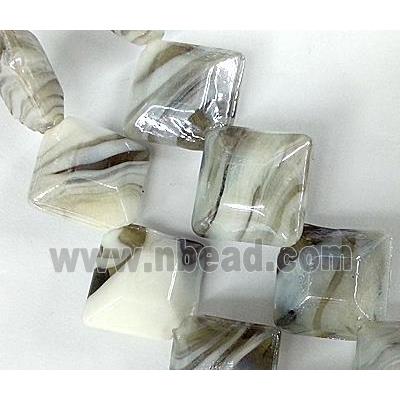 Plated Lampwork glass bead, square, grey