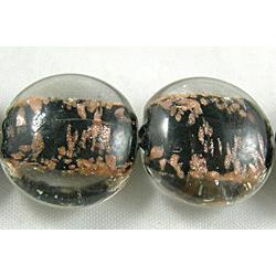 lampwork glass beads with goldsand, flat-round, black