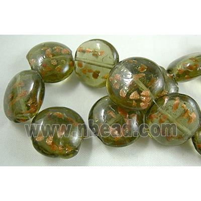 lampwork glass beads with goldsand, flat-round, grey