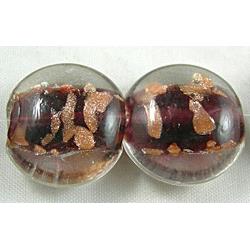 lampwork glass beads with goldsand, flat-round, deep-purple