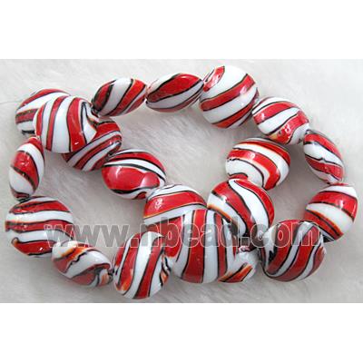 zebra lampwork glass beads, flat-round, red