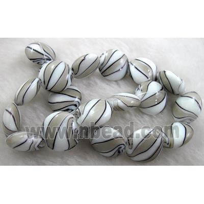 zebra lampwork glass beads, flat-round, grey