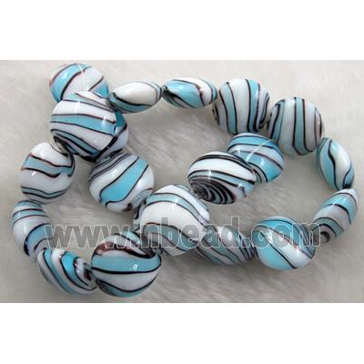 zebra lampwork glass beads, flat-round, blue