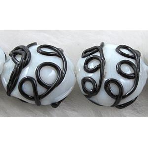 handcraft glass lampwork beads, flat-round, line, black