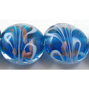 stripe lampwork glass beads, flat-round, blue