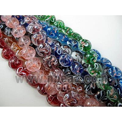 stripe lampwork glass beads, flat-round, mixed color