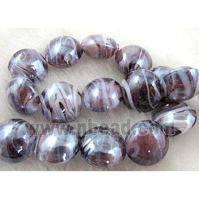 Lampwork glass bead, flat round, purple