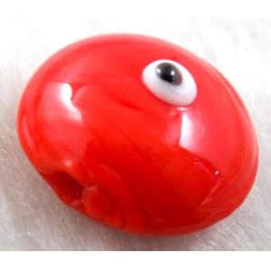  lampwork glass beads with evil eye, flat-round, red