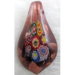 murano style glass lampwork pendant with mulit-flower, leaf, purple