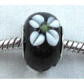 lampwork glass beads, flower, rondelle, black