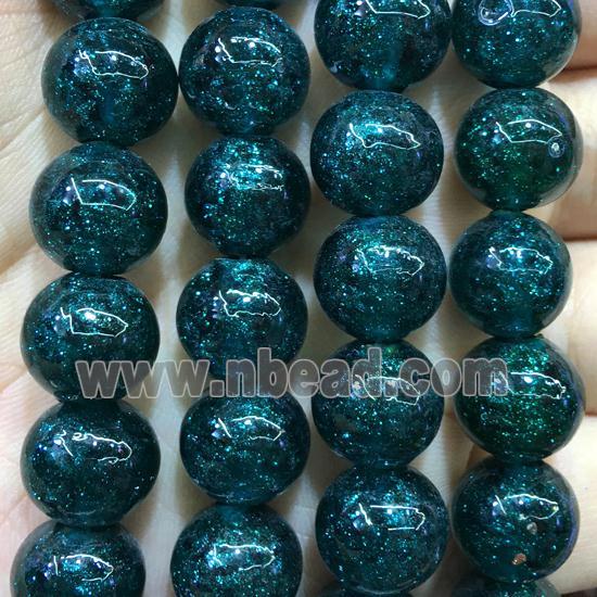 round Lampwork beads, peacock blue