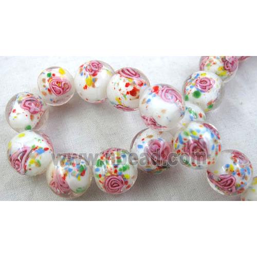 lampwork glass beads, flower, round, white