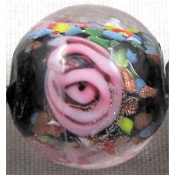 lampwork glass beads, flower, round, black