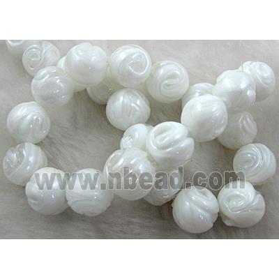 lampwork glass beads, round, white
