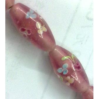 glass lampwork beads, barrel, flower, pink