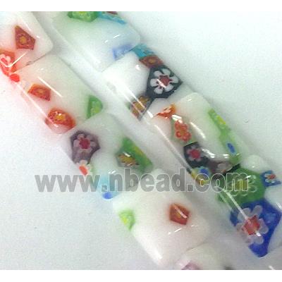 Millefiori glass bead, rectangle, mixed