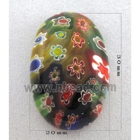 Murano Millefiori Glass Cabochon, oval, multi-flower, flat-back