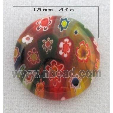 round Cabochon, Millefiori glass bead, multi-flower, flat-back