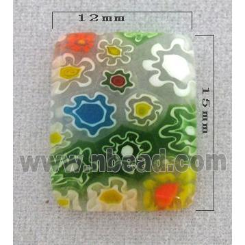 rectangle Cabochon, Millefiori glass bead, multi-flower, flat-back