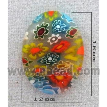 oval Cabochon, Millefiori glass beads, multi-flower, flat-back