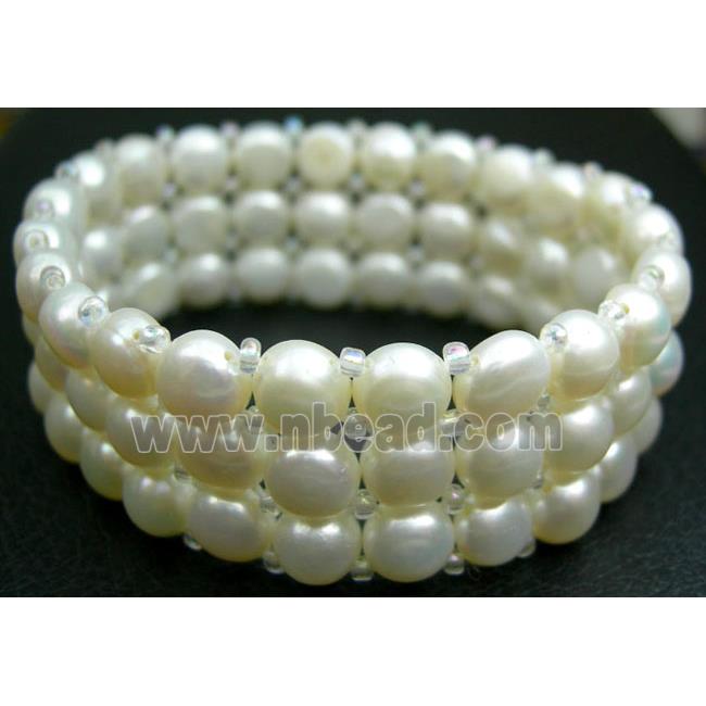 Elastic White Freshwater Pearl Bracelet