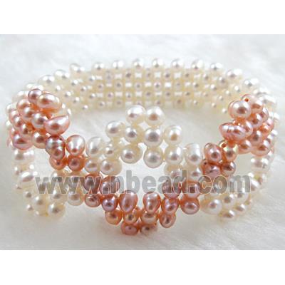 Handcraft Cluster Pearl Bracelet, elastic