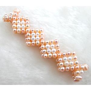 Handcraft Cluster Pearl Bracelet, elastic, Pink