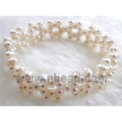 Handcraft Cluster Pearl Bracelet, elastic, white