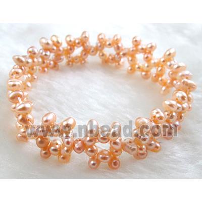 Handcraft Cluster Pearl Bracelet, elastic, pink