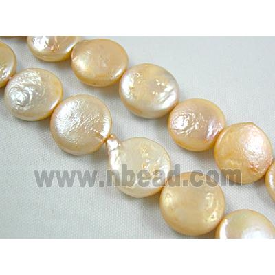freshwater pearl beads, flat-round, pink