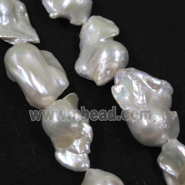 Natural freshwater pearl beads, freeform, white