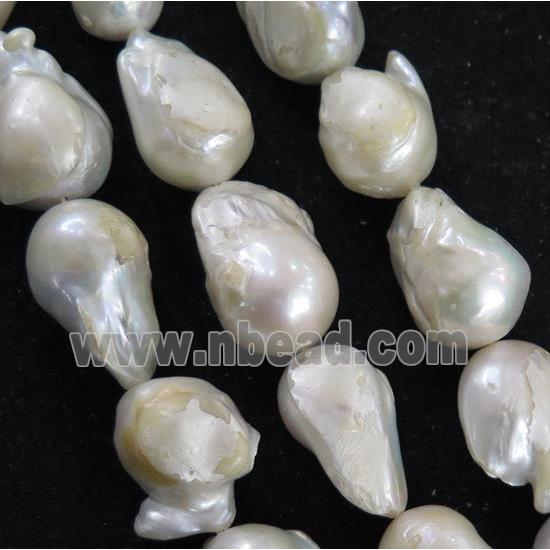 Baroque Style Pearl beads, white, freeform
