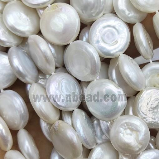 white Cultured Pearl button coin Beads
