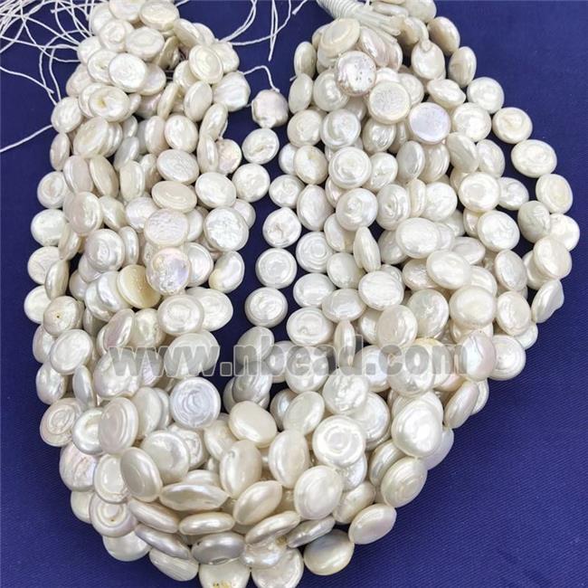 white Cultured Pearl button coin Beads