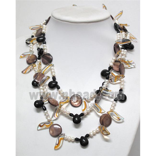 fashion freshwater Pearl Necklace with glass, shell bead