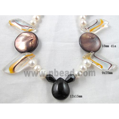 fashion freshwater Pearl Necklace with glass, shell bead